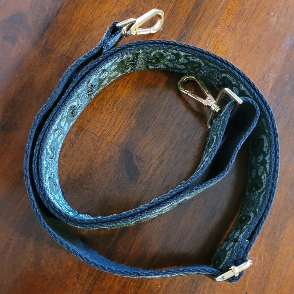 Correa Bandolera Verde/Marrón Tejido Algodón Con Herrajes Dorados BNNU con Caja Foto 3 de 4