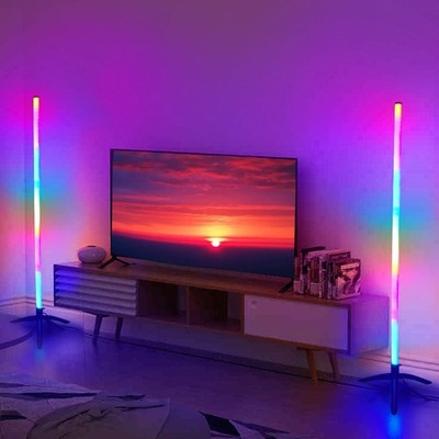 2PCS RGB LED Corner Floor Lamp Minimalist Mood Light Colour Changing Gaming Room