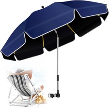 48.8 inch Beach Umbrella with Clamp Sun Shade for Beach Chair, 360 Adjustable UV