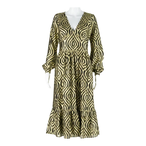 Abito da giorno donna MICHAEL KORS oro geometrico manica lunga lunghezza ginocchio XS