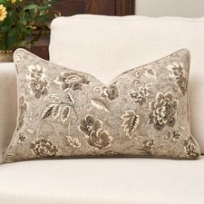 12x20 Pillow Cover Beige Vintage Floral Soft Decorative Lumbar Pillow Cover
