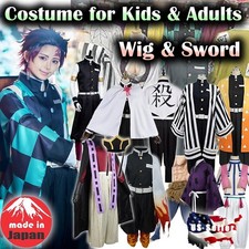 Men's Costume Demon Slayer Kimetsu no Yaiba Outfit Cosplay Sword Wig Set US ship