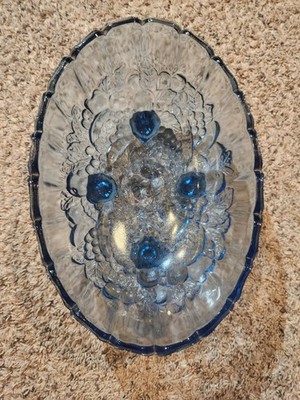 Vintage Indiana Blue Glass|Large Oval Footed Dish|Fruit Bowl|Centerpiece 12 