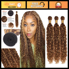 14-18 Inch Water Wave Human Hair Bundles, Brown  Honey Blonde, 3 Pack, 150g