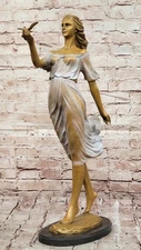 Handmade Bronze Statue of Lady with Bird – Elegant Figurine for Home, Office Art