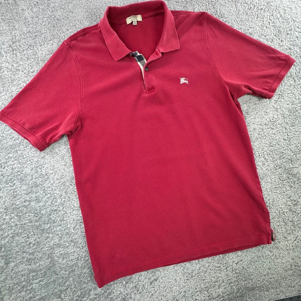 Burberry London Men Classic Fit Red Polo Shirt Nova Check Placket