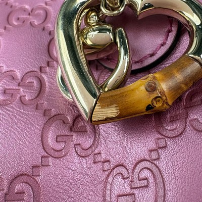 Gucci Tote Bag Shoulder Heart Bit Shima Leather Metallic Pink