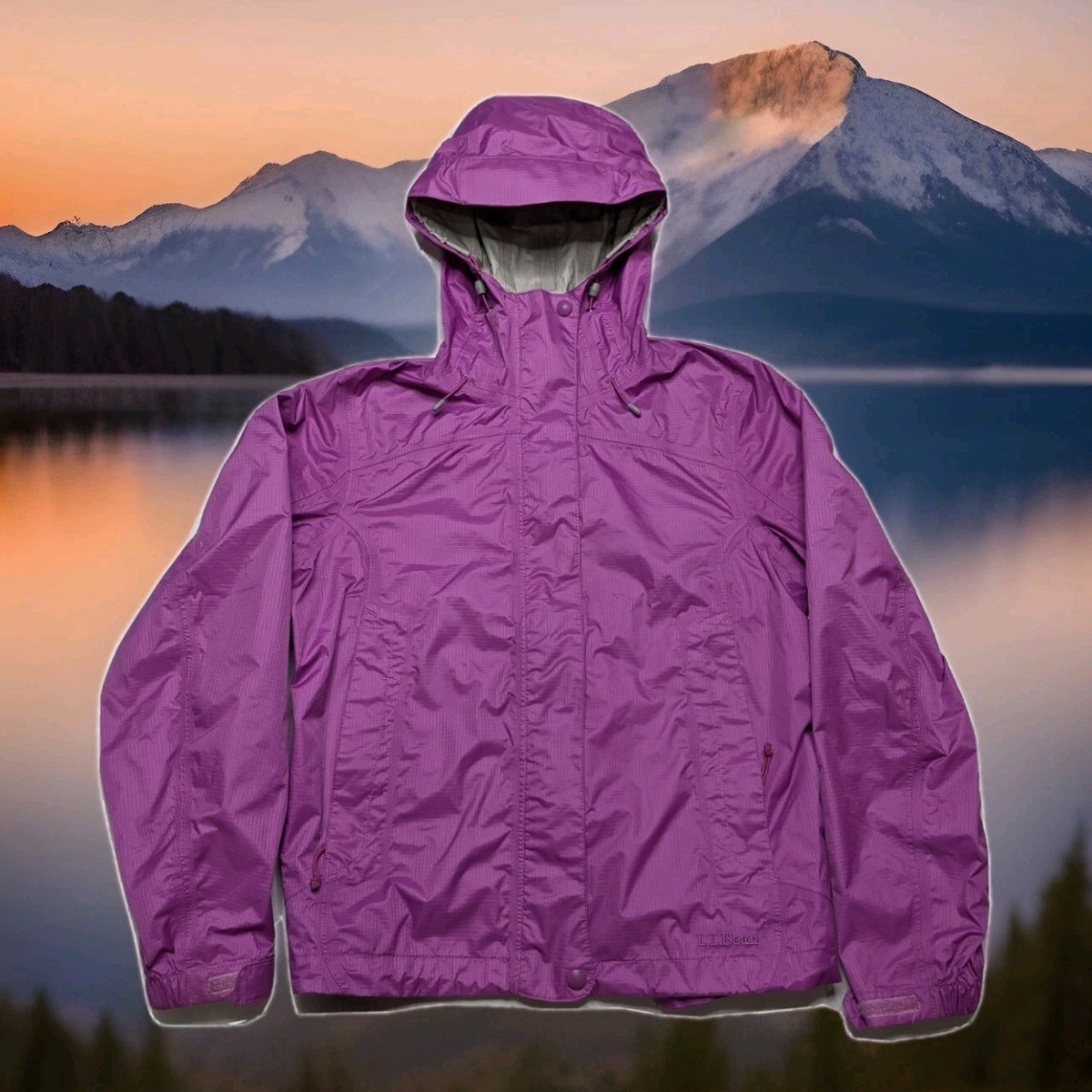 LL Bean Rain Jacket Womens XS X-Small Purple Hooded Hiking Camping