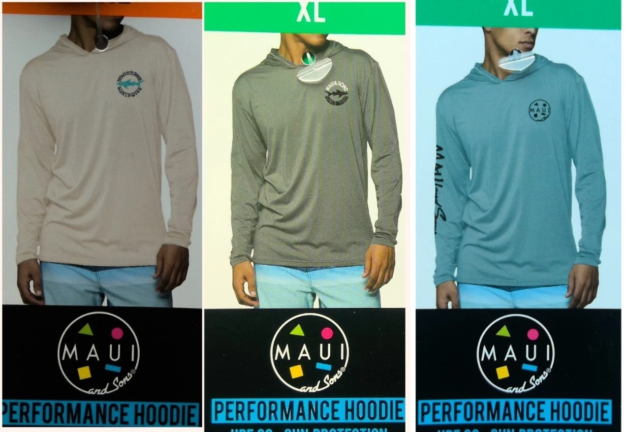 Maui and Sons Men's Performance UPF30+ Sun Protection Hoodie Shirt