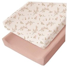 Muslin Changing Pad Cover for Baby Girls Boys, 100 Cotton Fitted Floral, Pink