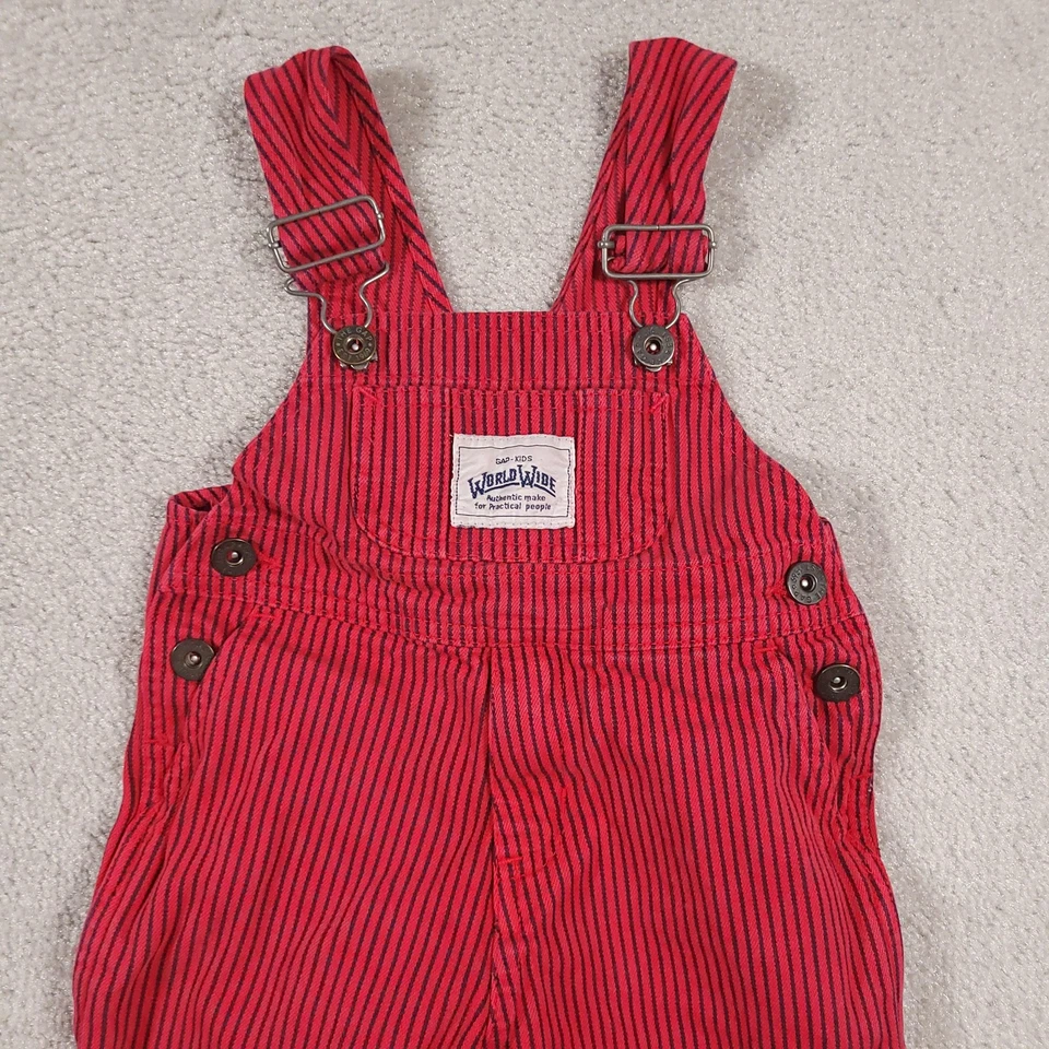 Vintage GAP Kids Overalls Boys 2 Red Railroad Stripe WorldWide Workwear 90s - Image 3 of 4
