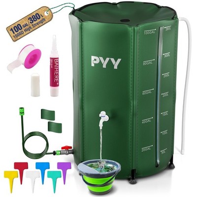 PYY Rain Water Collection Barrel - 100 Gallon Green Large Water Storage Tank ...