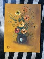 Vintage Oil Painting Still Life Flowers Signed Gloria Pre-owned 1974 9" x 12"