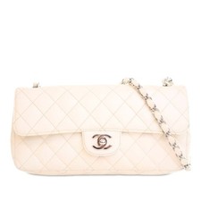 Chanel Classic Caviar East West Single Flap Women White One Size