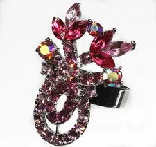 Rose AB Pink Crystal Flower Twist Cocktail Ring Size Adjustable