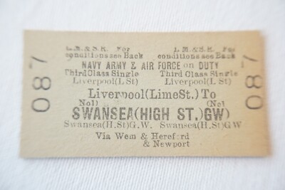 Liverpool Lime St nach Swansea LMS Eisenbahn Zugticket
