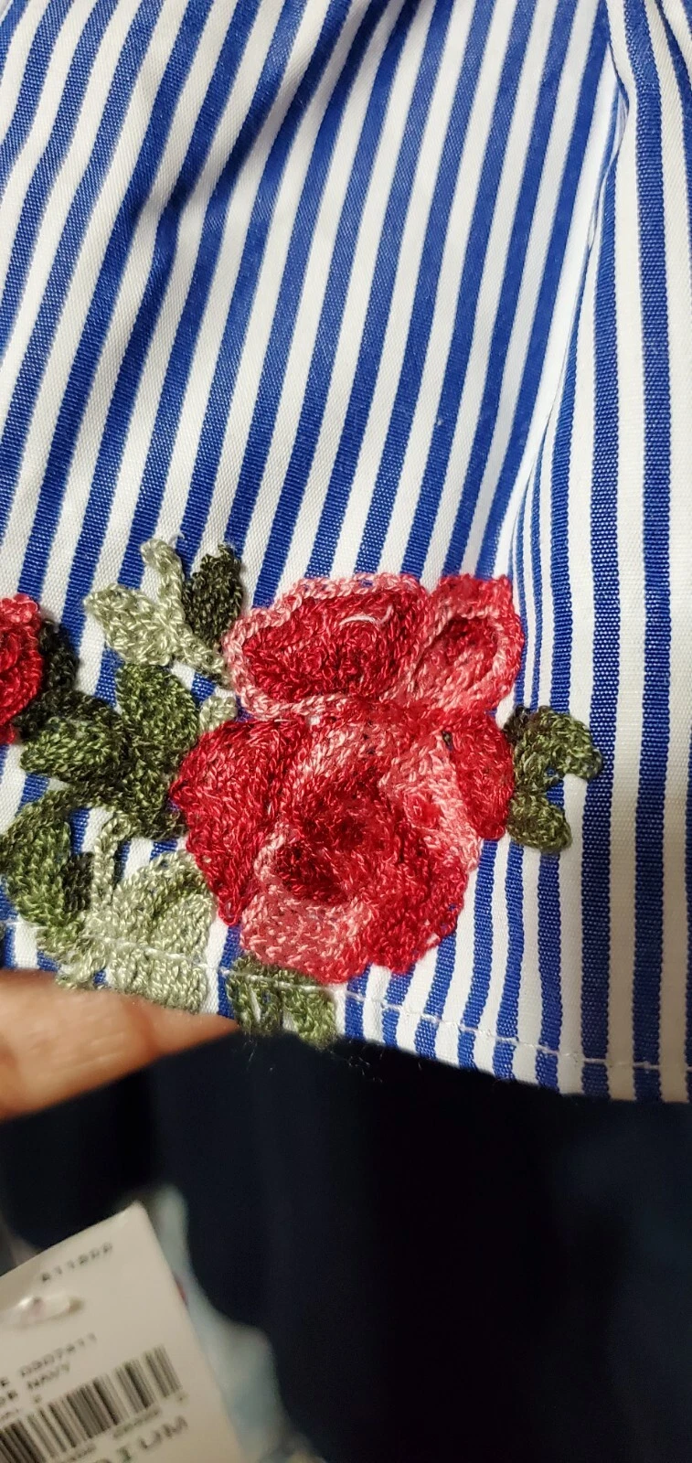 Abito a tubino ALYX blu navy a righe ricamo pizzo manica a campana tasca ~ M M3020