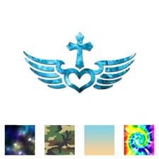 Wings Heart Cross - Vinyl Decal Sticker - Multiple Patterns Sizes - ebn1032
