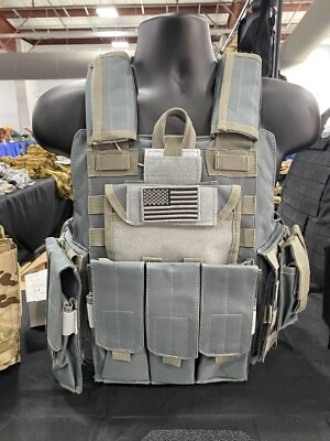 GREEN2 TACTICAL NEW! Tactical Vest Grey Blue Plate Carrier Military Rig- Adjustable
