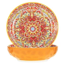 Set Of 2 Bowls Dishes Boho Large Serving 10.2 Inch Fruit Salad Decorative