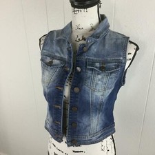 Ymi Button Down Cropped Blue Denim Jean Vest Jacket Women's Size Medium