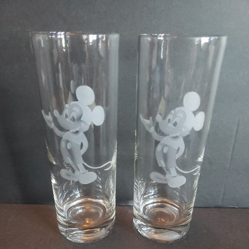 Set Of 2 DISNEY Parks Arribas Bros Mickey Mouse Etched Tumbler Drinking Glasses