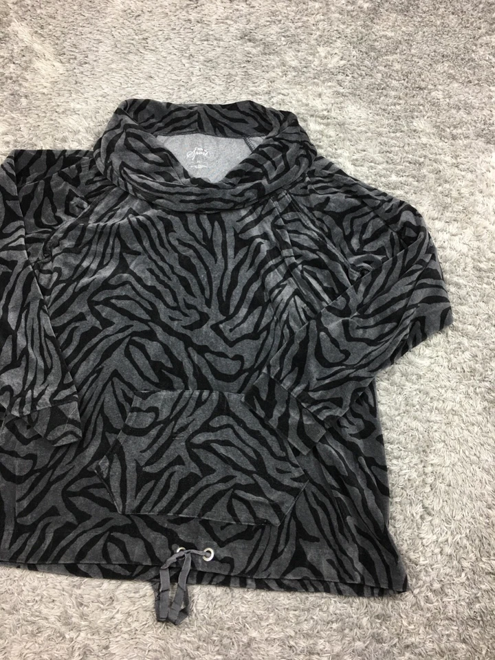 Sudadera con cuello capucha Style & Co para mujer talla XL gris negra bolsillo estampado animal Foto 2 de 4