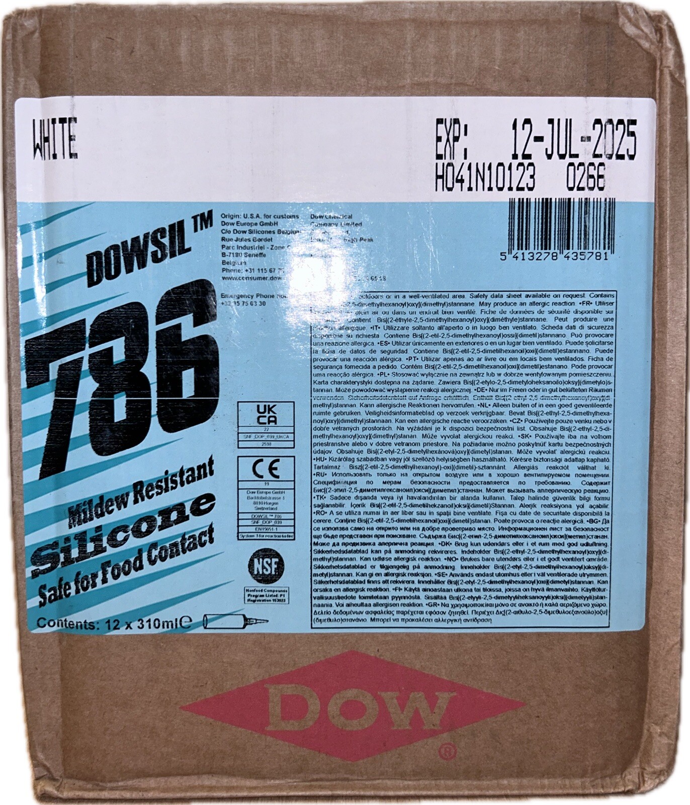 Box 12 Units Dow Corning DOWSIL WHITE 786 SILICONE SEALANT FOOD SAFE