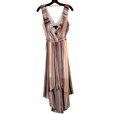 BCX Stripe V-neck Belted Maxi Dress Large | eBay
