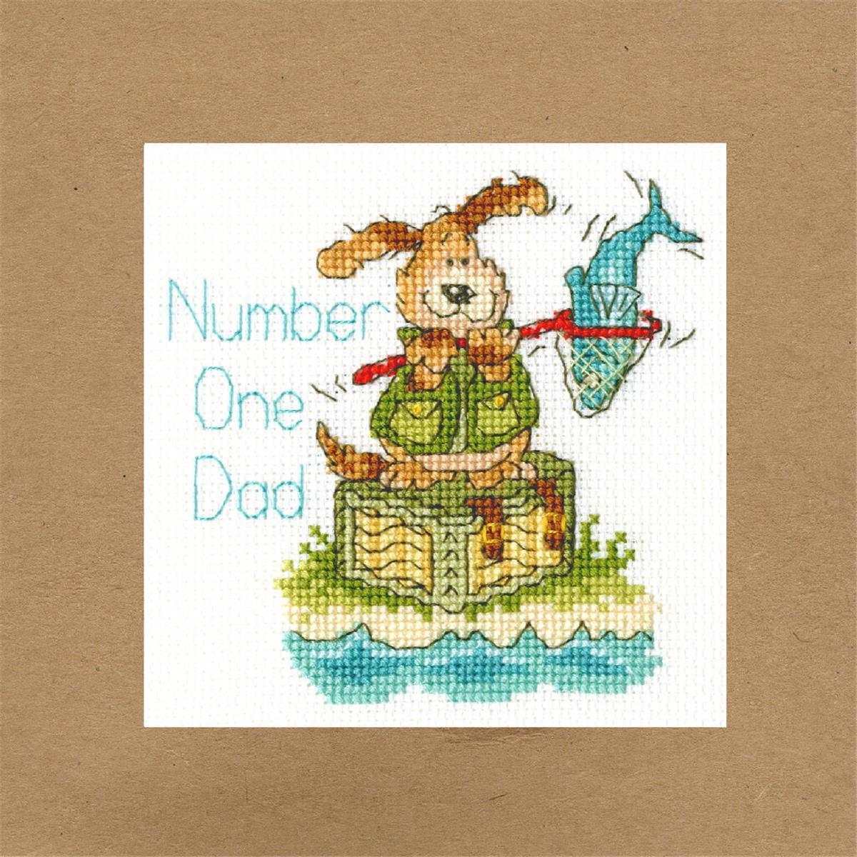 Bothy Threads greating card counted cross stitch Kit ""Number One Dad"", 10x10cm,