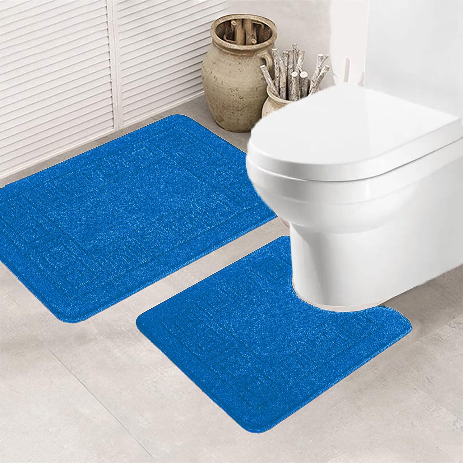 GREEK STYLE BATH MAT PEDESTAL SET NON SLIP TOILET BATHROOM RUGS SET OF