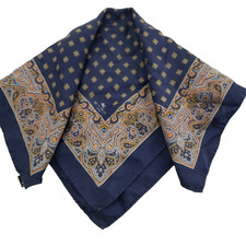 Etro Silk Scarf Blue Paisley 16.5/16.5" Made In Italy