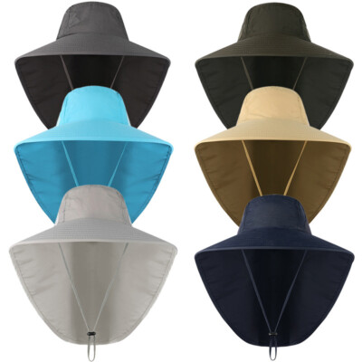 Men Wide Brim Bucket Hat Outdoor Fishing Foldable Sun Protection Travel Cap 