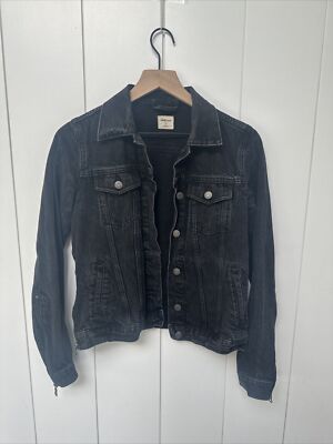 GAP 1969 DENIM Jacket Womens XS Button Front Long Sleeve Black With Zips 