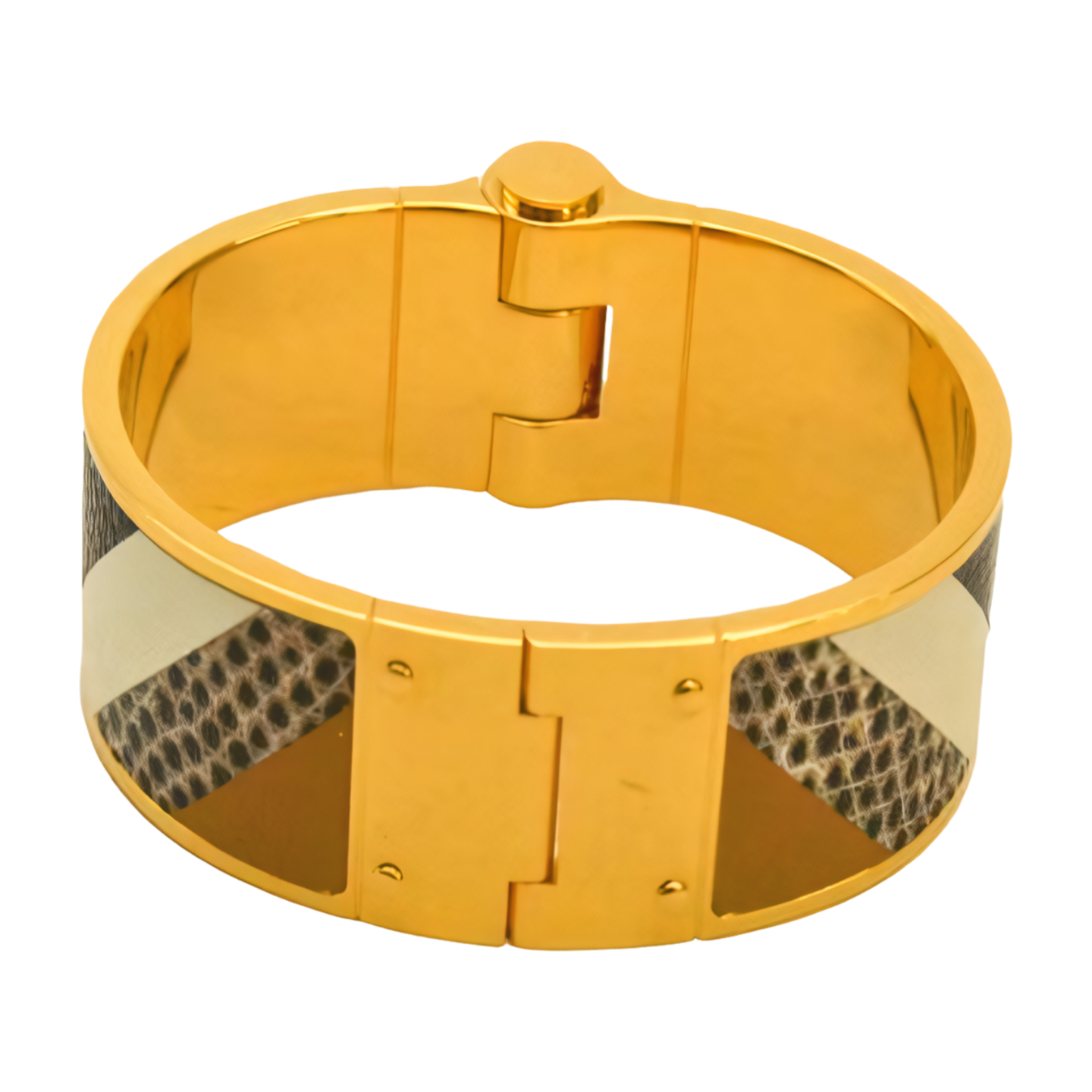 HERMES Charniere Olympe Lizard & Gold Bangle Bracelet Nicotine Cocoa-image