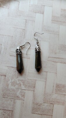 2'' silver tone tigers eye earrings fashion jewelry