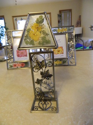 Gifts From Garden Candle Holder Lamp Yellow or Pink Dried Flowers Metal