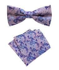 Mens Pink Blue Bow Tie Pocket Square Set Summer Cool Gentleman Party Jacquard...