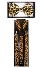 Leopard Print SUSPENDERS and BOW TIE COMBO SET Unisex Adjustable