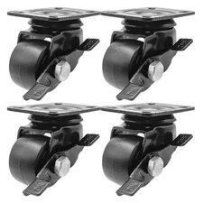 4 Pack 1.5" Low Profile Black w/ Brake Heavy Duty Polyurethane Casters Wheels