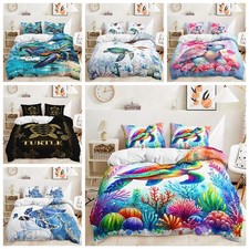Watercolour Sea Turtle Coral Reef Starfish Doona Duvet Quilt Cover Bedding Set