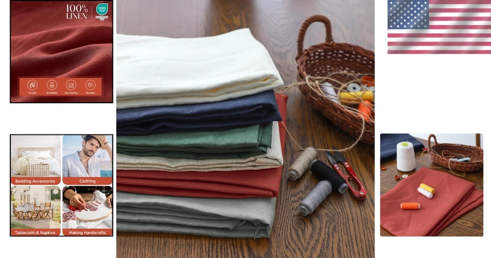 Perno de tela de lino ecológico - 2 yardas de 78" rojo para proyectos de costura elegantes Foto 2 de 4