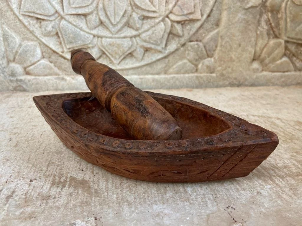 1800'Ancient Old Wooden Hand Carved Spices Kharal Herb Grinder Mortar Pestle