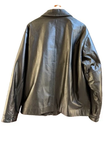 Vintage Gap Leather Black Jacket Quilted Lined Full Zip Front Pockets Men’s XL image 3