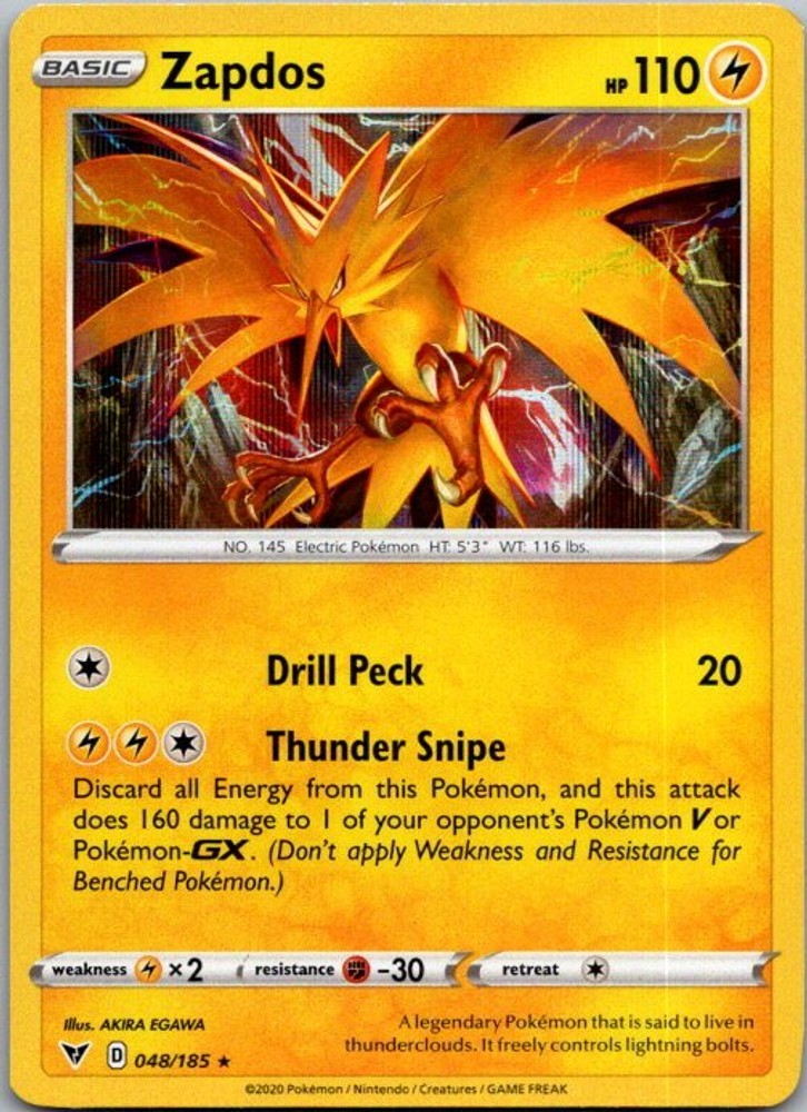 Zapdos Holo Rare SWSH04: Vivid Voltage 048/185 Near Mint