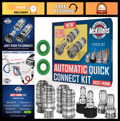 #ad 2025 Automatic Pressure Washer Quick Connect Kit M22 to 3 8 Fittings 8 Piece $127.99