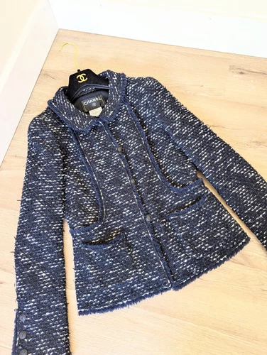 Giacca CHANEL autunno 2004 Lesage tweed frange CC FR34