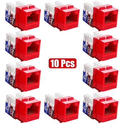 10 Pcs Cat5E RJ45 Ethernet LAN Network Keystone Jack 110 Punch Down Snap In Red