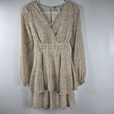 Japna Women's Polka Dot Ruffle Tiered Mini Dress Long Sleeve Wrap V-Neck XS