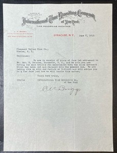 SYRACUSE, NY ~ INTERNATIONAL TIME RECORDING CO. of NEW YORK ~ Letterhead 1915